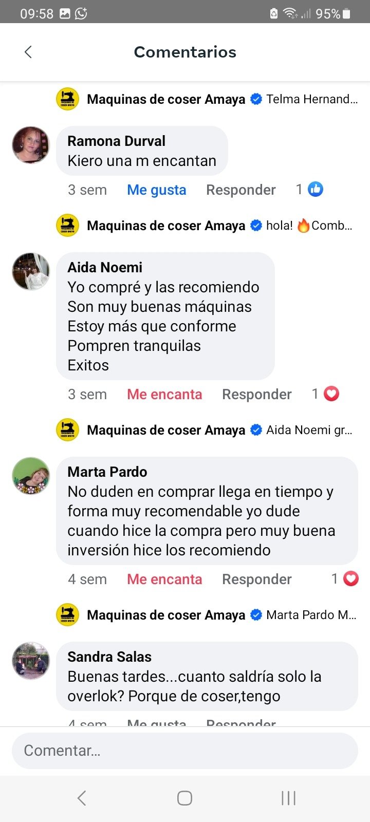 Comentario de Facebook de Marta: Dudó antes de comprar. Después salió a recomendarlo.