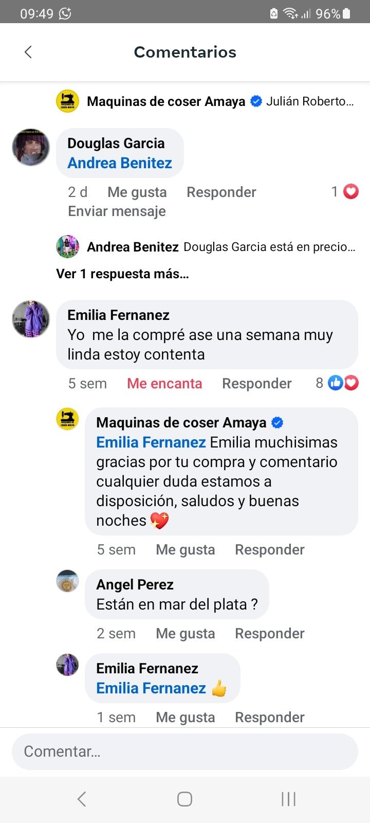 Comentario de Facebook de Emilia: Una semana con la máquina y volvió al post a decirlo.